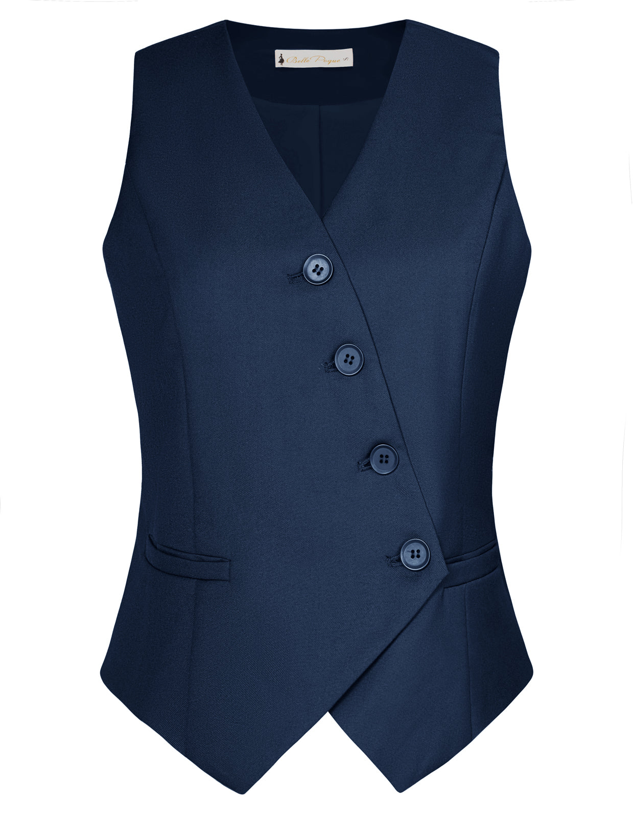 belle poque Vintage Oblique Placket Vest Coat V-Neck Handkerchief Hem Waistcoat Navy