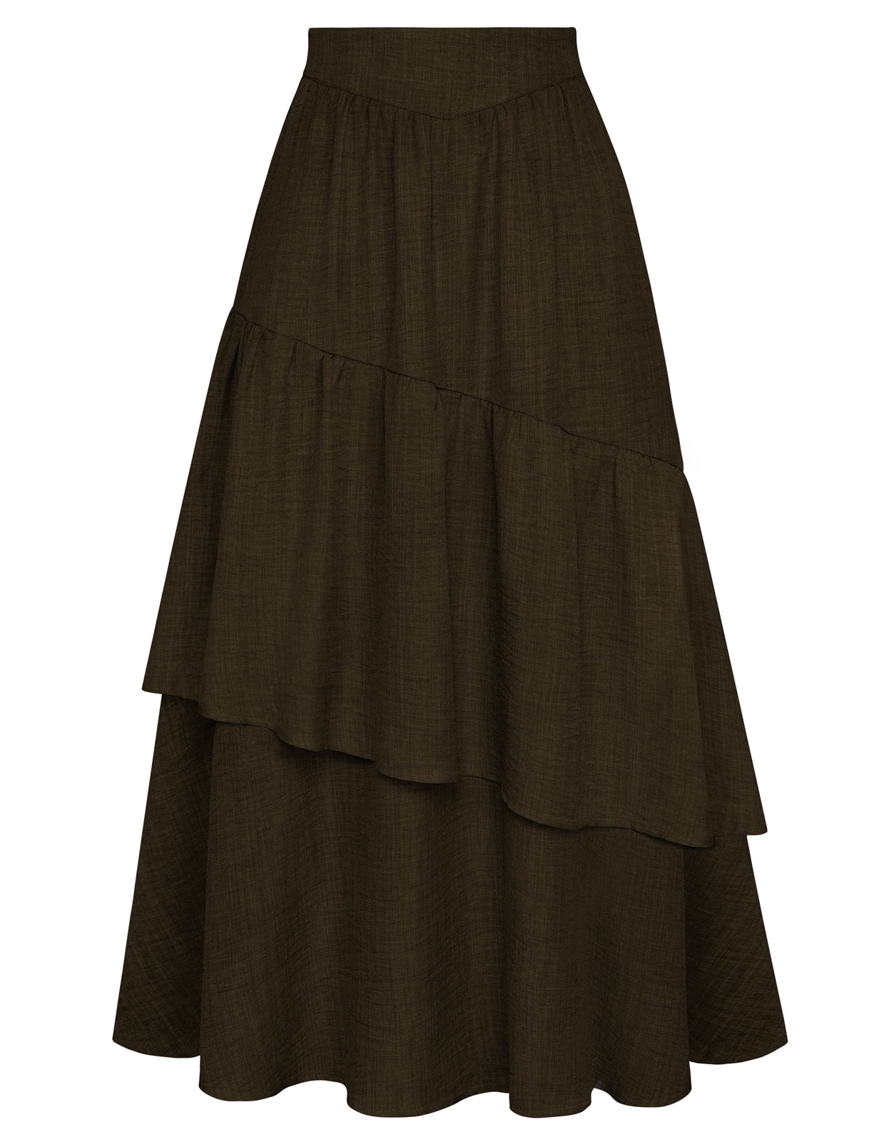 belle poque BP Women Vintage 2-Layer Swing Skirt Elastic High Waist Maxi Skirt Brown