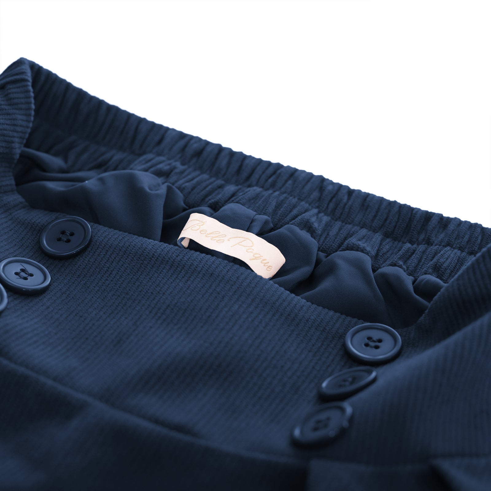 belle poque Vintage Corduroy Skirt Elastic High Waist Buttons Decorated Swing Skirt with Pockets