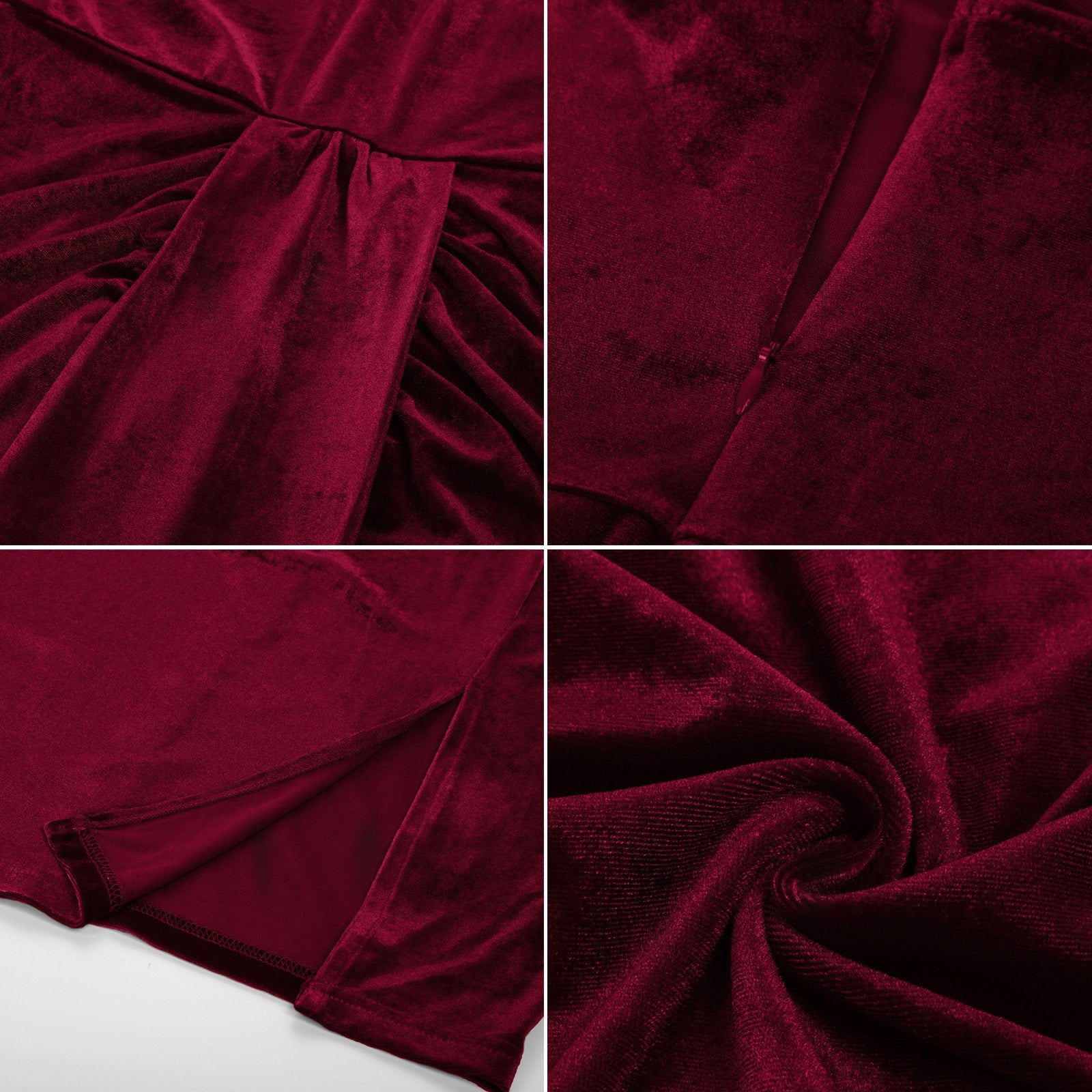 belle poque Vintage Front Slit Velvet Dress Halterneck Ruched Bodycon Dress