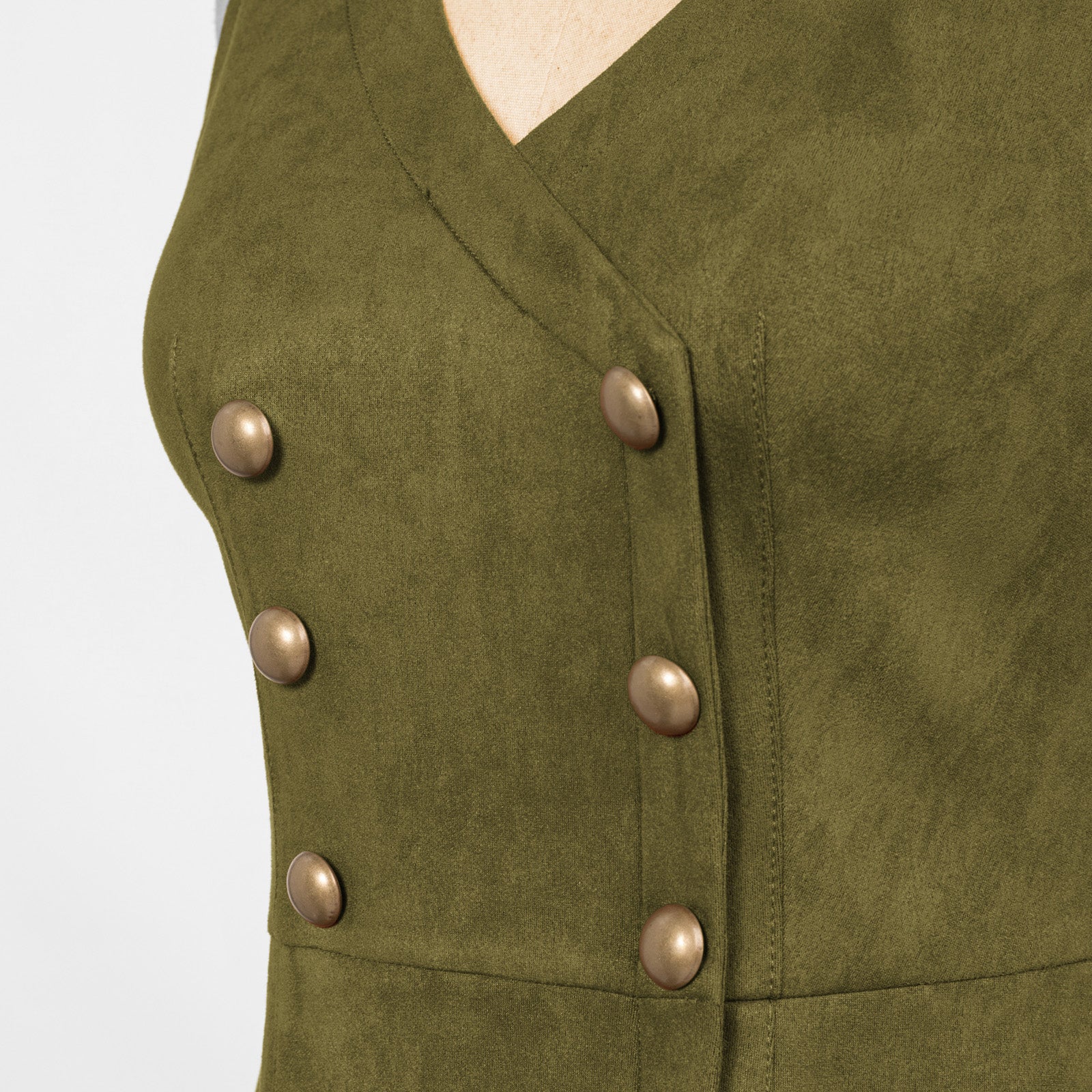 belle poque Vintage Faux Suede Dress Sleeveless V-Neck Elastic Waist A-Line Dress