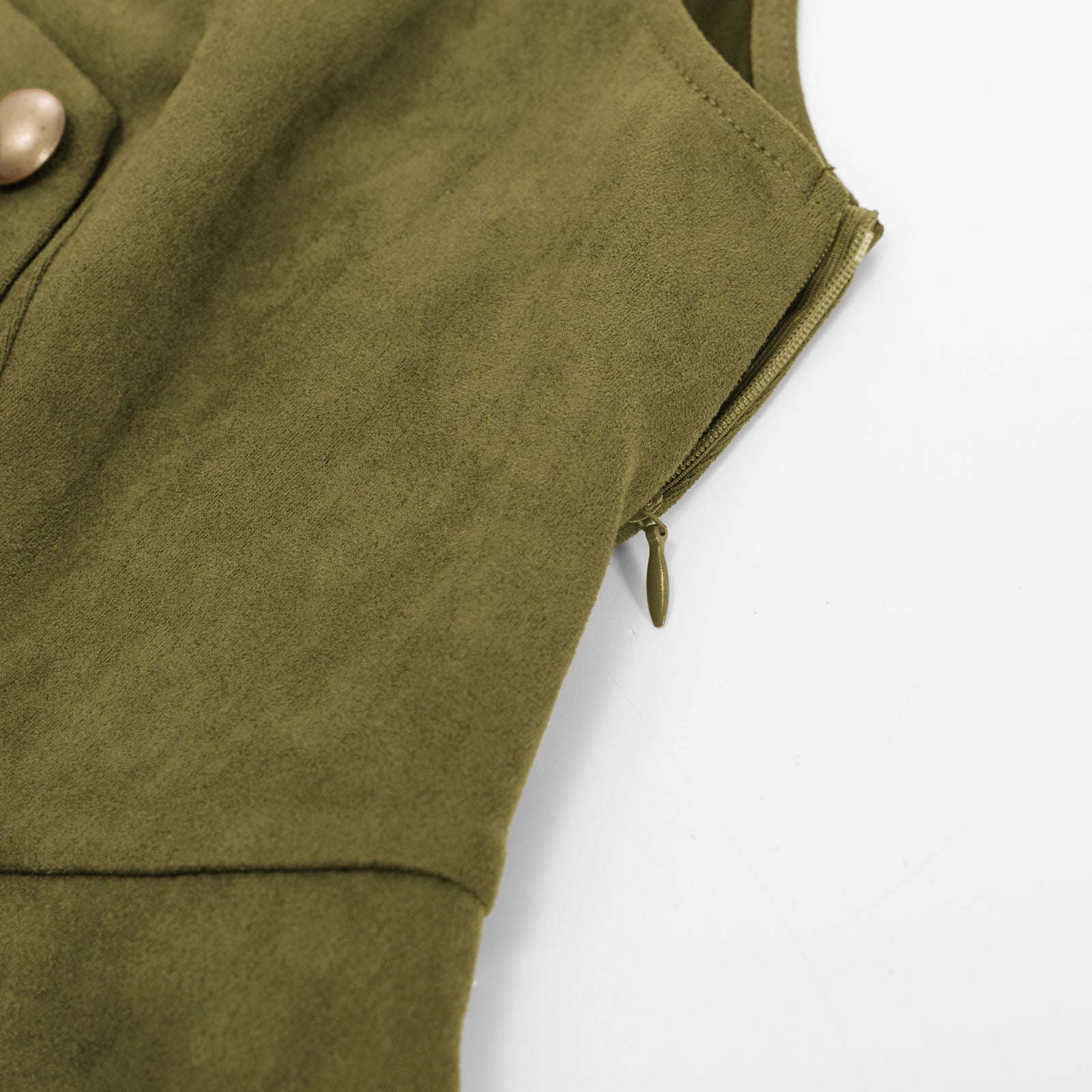 belle poque Vintage Faux Suede Dress Sleeveless V-Neck Elastic Waist A-Line Dress