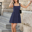 belle poque Women Vintage Polka-Dots Date Dress Square Neck Above Knee A-Line Dress
