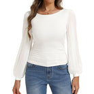 belle poque Women's Mesh Long Sleeve Tops Bow Tie Back Dressy Blouses