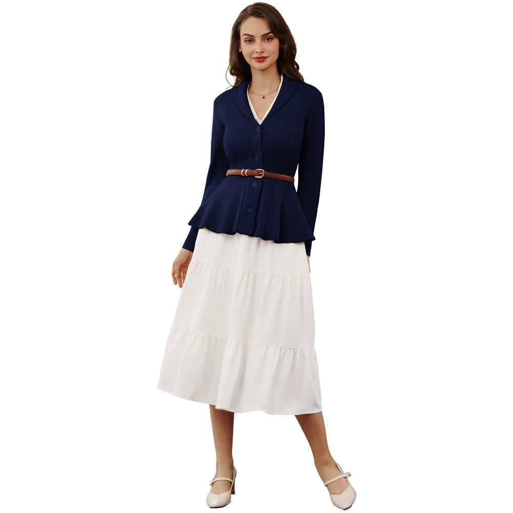 belle poque Vintage Cardigan Sweater Shawl Lapel Button Down Sweater Outwear Coat