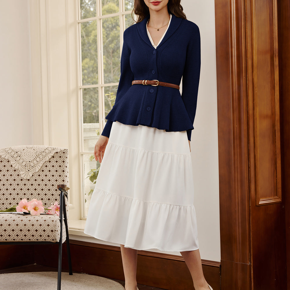 belle poque Vintage Cardigan Sweater Shawl Lapel Button Down Sweater Outwear Coat