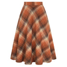 belle poque Women Vintage Plaided Swing Skirt Elastic Waist Mid-Calf Length A-Line Skirt Orange
