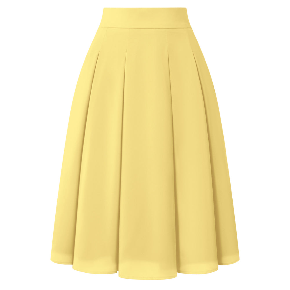 belle poque 2026 Women Spring Summer Vintage Chiffon Flared A-Line Skirt Yellow