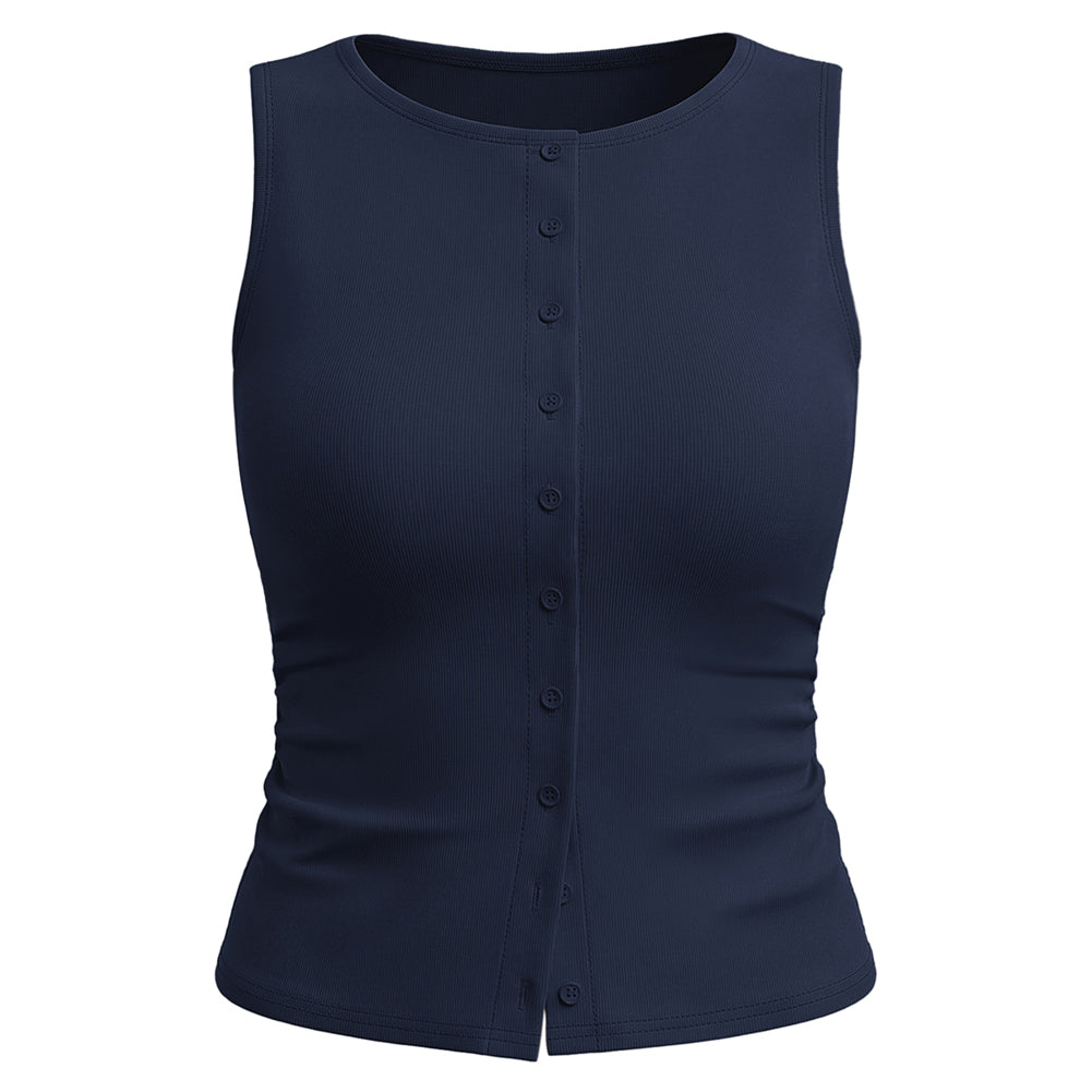 Womens Button Down Tank Tops Summer Vest Slim Fit Crop Going Out Tops