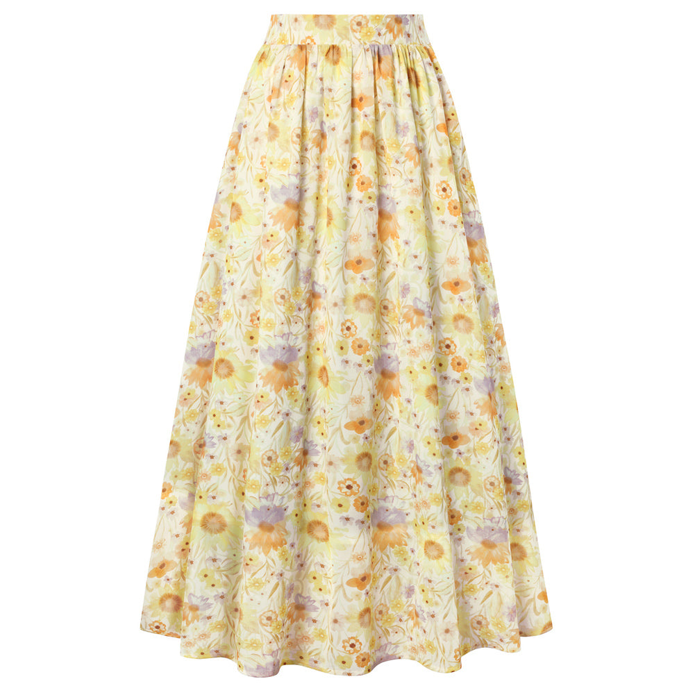 belle poque Women Summer Vacation Swing Floral Skirt Comfy A-Line Maxi Skirt Yellow
