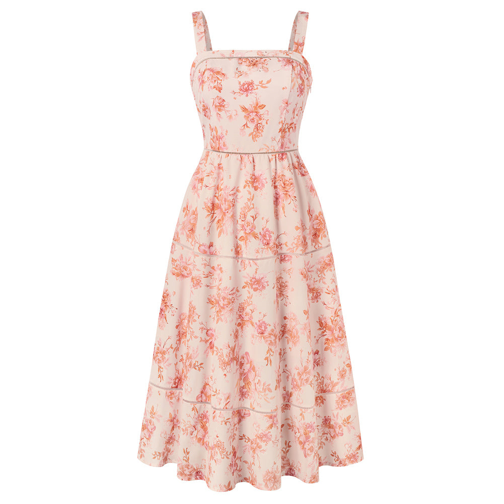 belle poque 2026 Milkmaid Dress Women Vintage Midi Tea Garden Party Sundresses with Pockets Orange