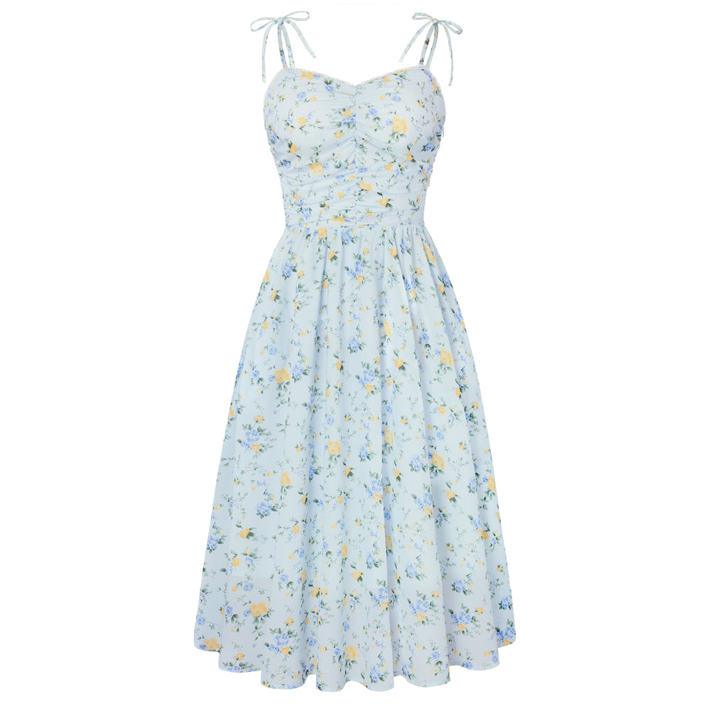Women Spring Summer Milkmaid Dress 2026 Floral Midi Tea Party Ruched Sun Dresses