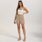 belle poque 2026 Women Vintage 100% Cotton Shorts Wide Leg Shorts with Pockets