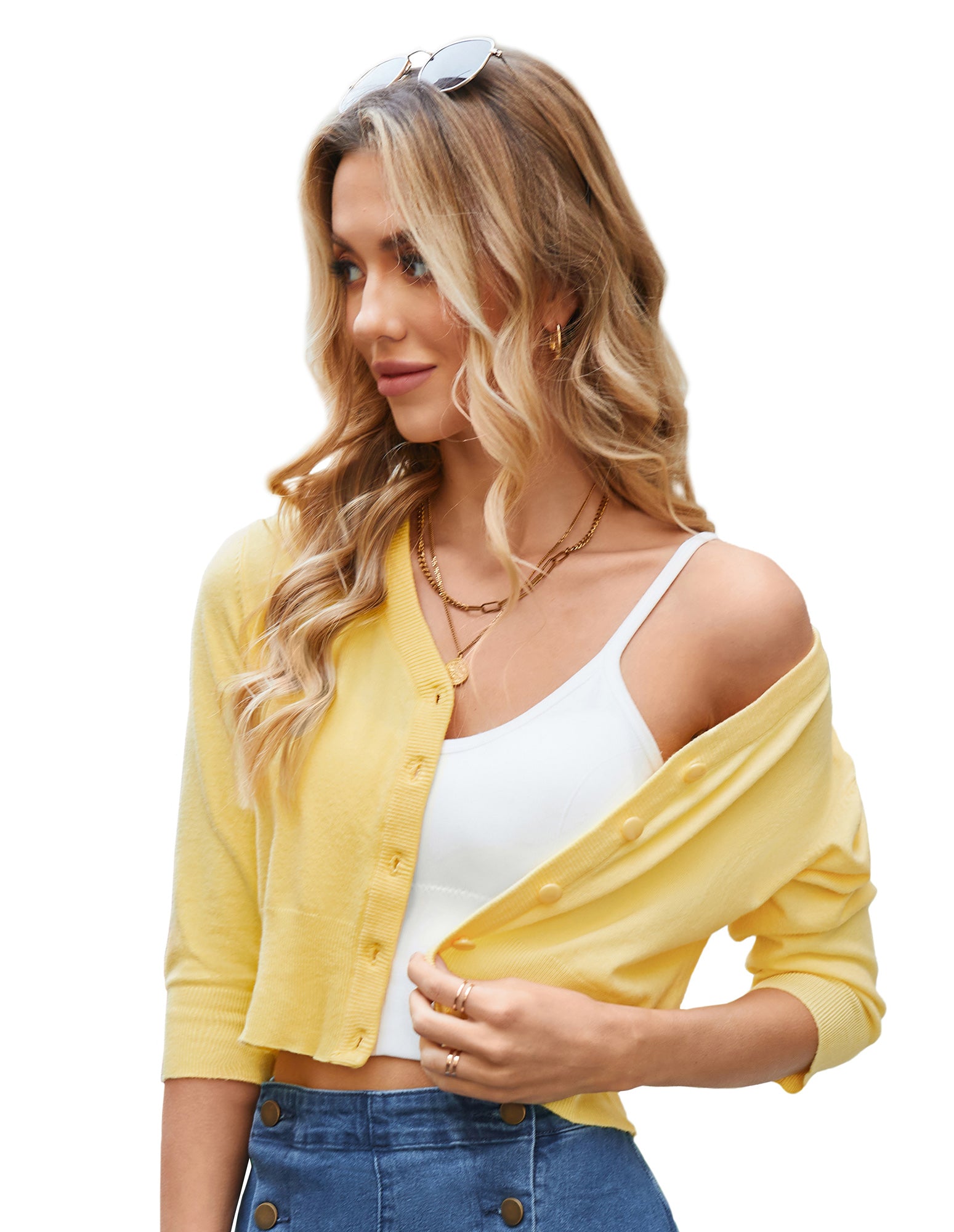 belle poque Women's 3/4 Sleeve Button Down Cherries Embroidery Cropped Cardigan Sweater Coat