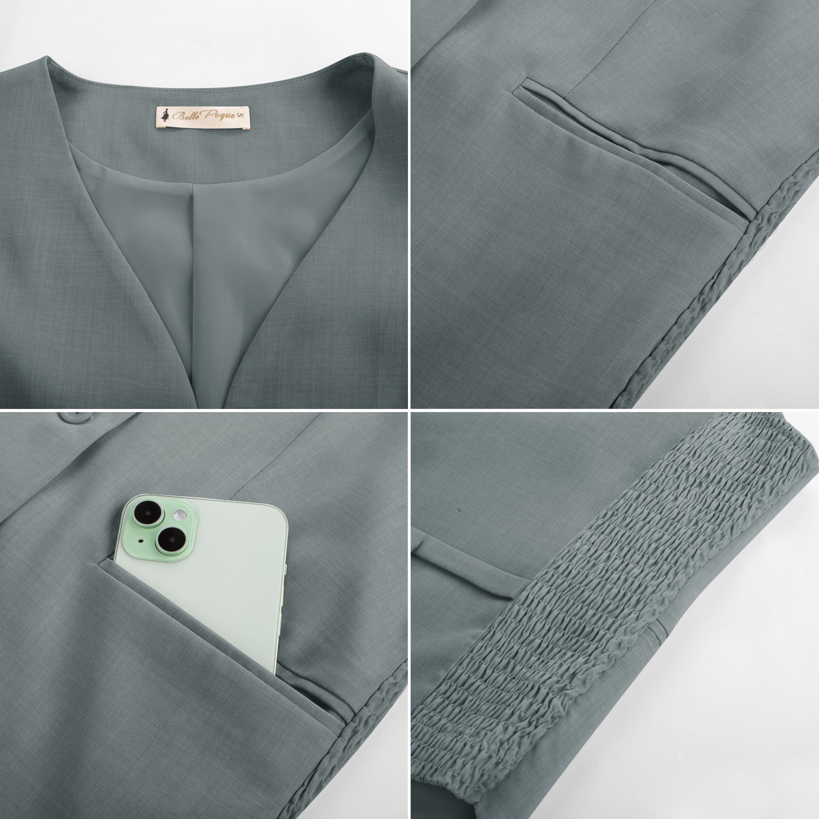 belle poque BP Women Vintage Single Breasted Waistcoat V-Neck Smocked Side Waist Vest