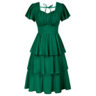 belle poque Vintage Dress 2026 Summer Layered Tiered Ruffle Swing Midi Dress Green