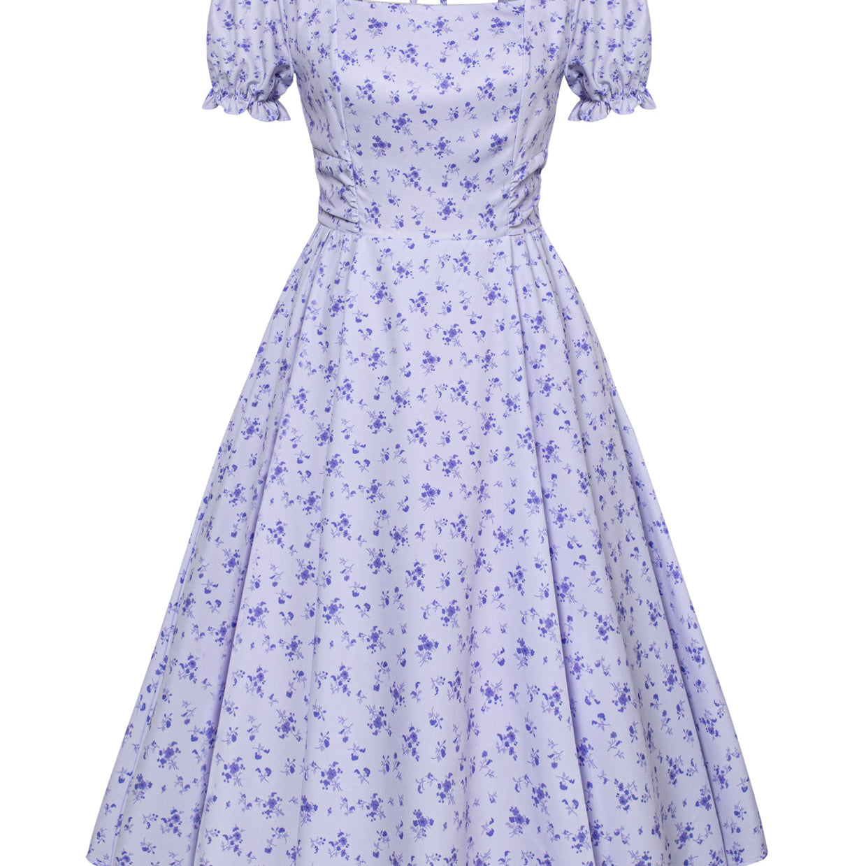 Vintage Cottagecore Cocktail Dresses Square Neck Puff Sleeve Dress with Pockets