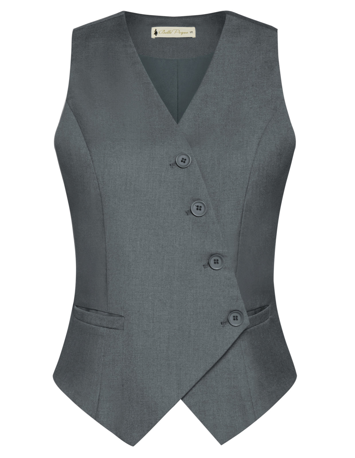 belle poque Vintage Oblique Placket Vest Coat V-Neck Handkerchief Hem Waistcoat Gray