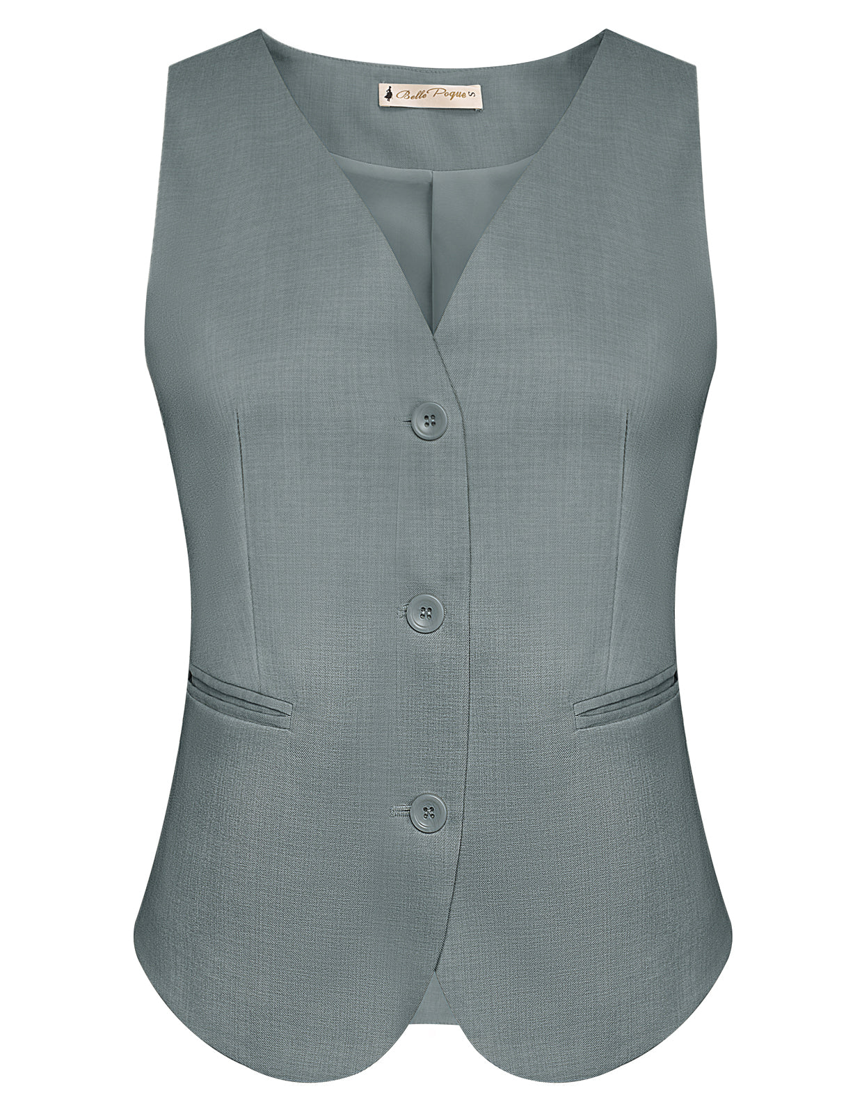 belle poque BP Women Vintage Single Breasted Waistcoat V-Neck Smocked Side Waist Vest Gray