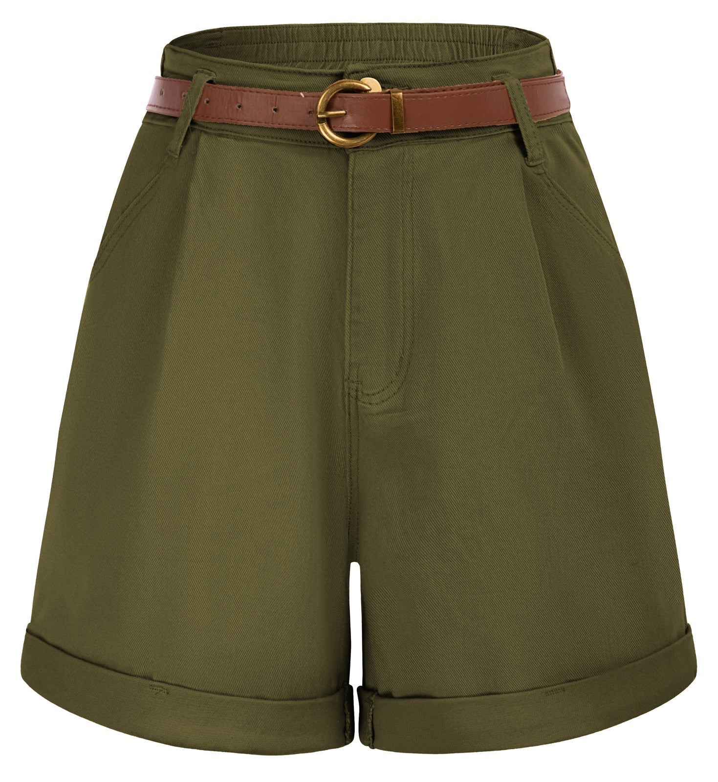 belle poque Bermuda Shorts Elastic Waist Wide Leg Shorts with Pockets & Belts