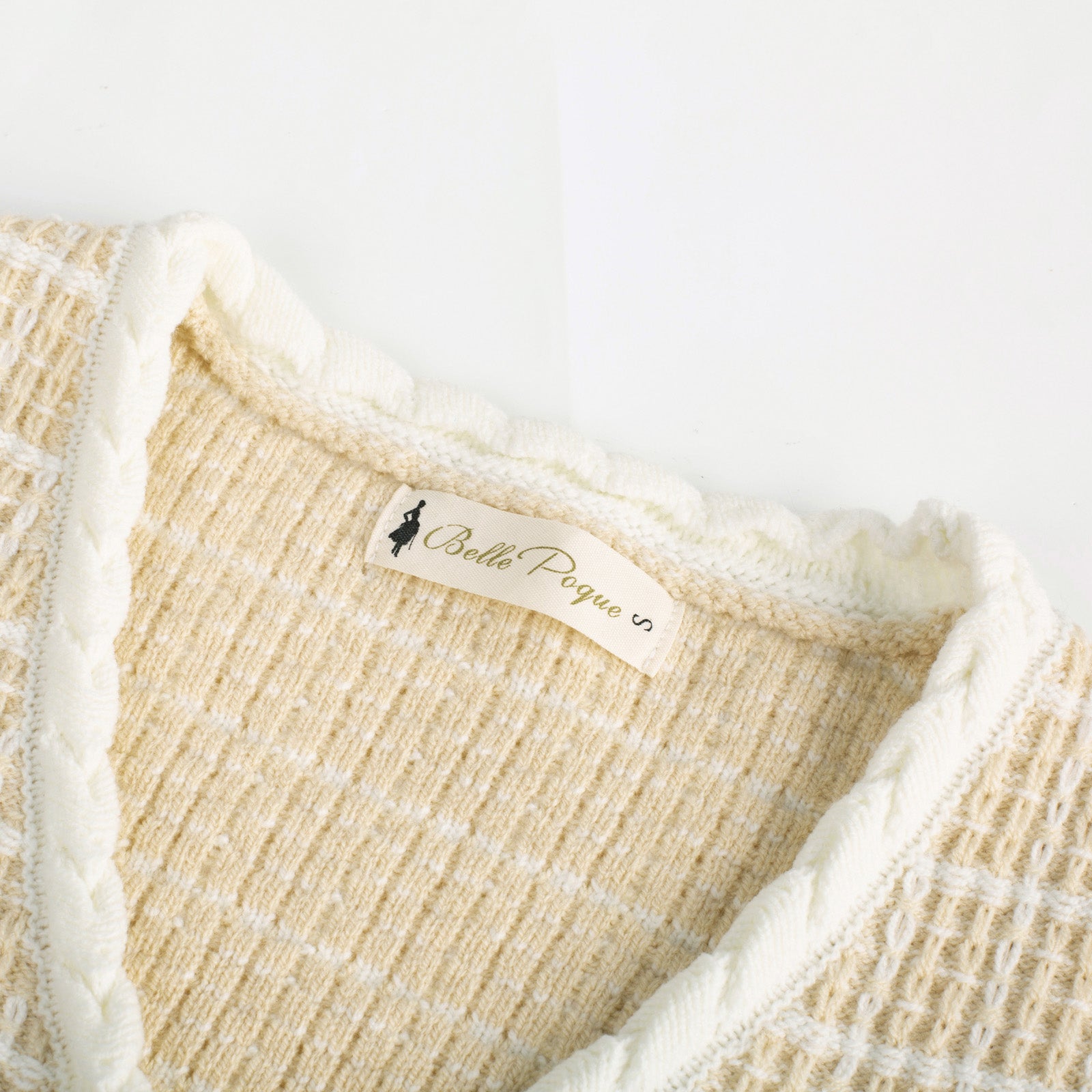 belle poque Contrast Color Cardigan Long Sleeve V-Neck Cable Knitted Sweater