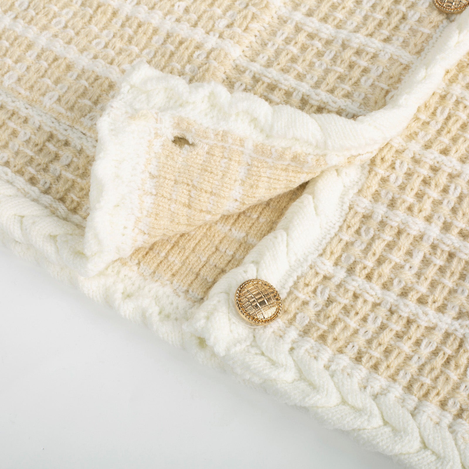 belle poque Contrast Color Cardigan Long Sleeve V-Neck Cable Knitted Sweater