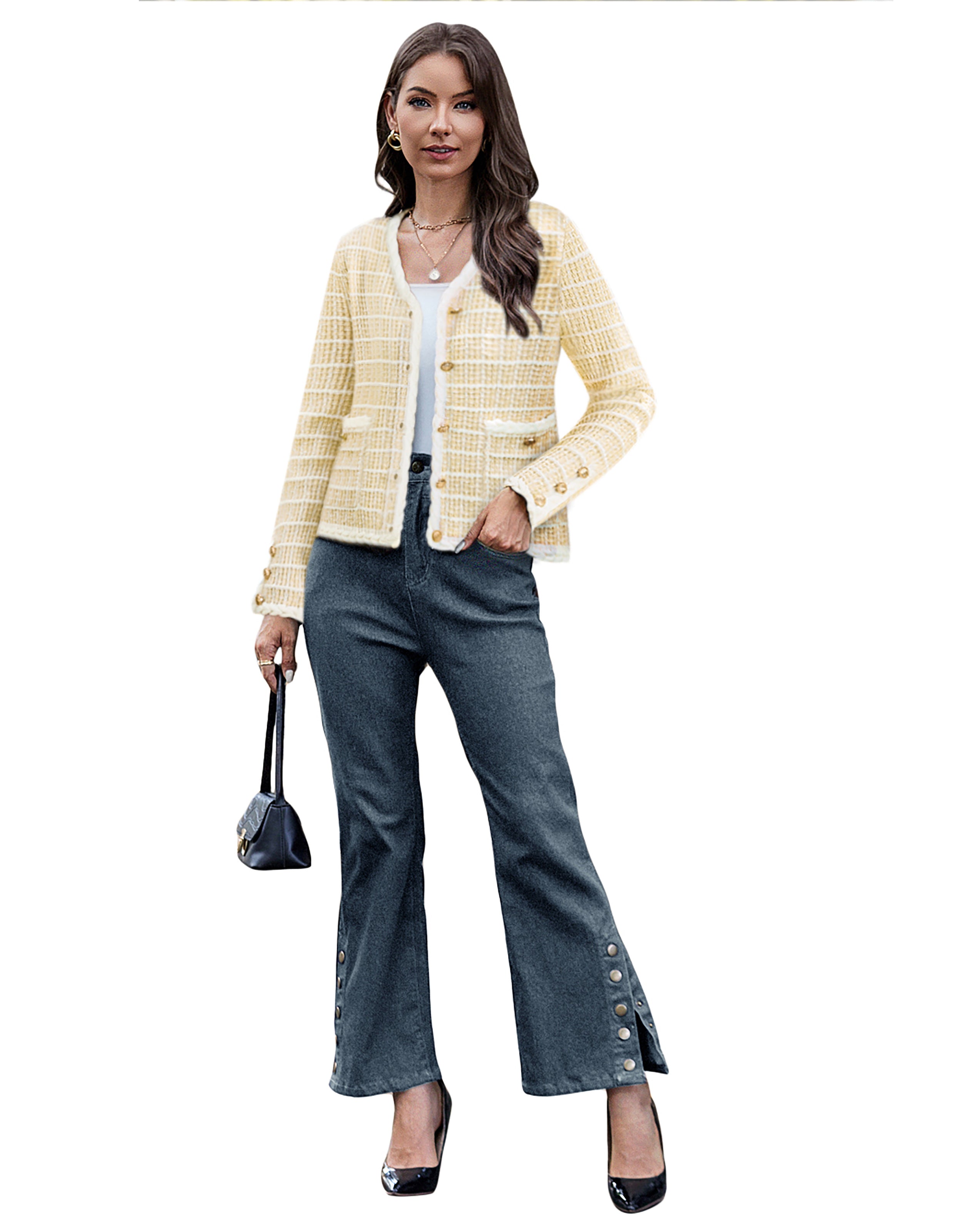 belle poque Contrast Color Cardigan Long Sleeve V-Neck Cable Knitted Sweater