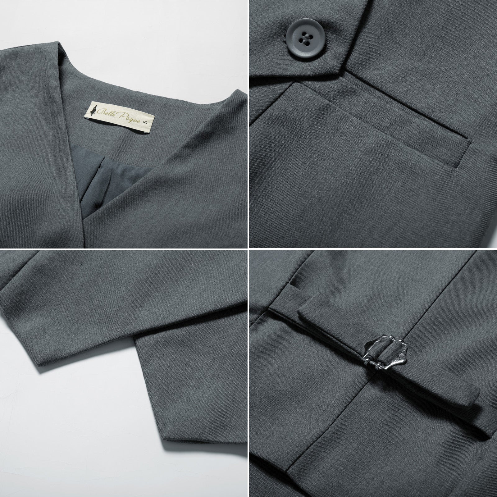 belle poque Vintage Oblique Placket Vest Coat V-Neck Handkerchief Hem Waistcoat