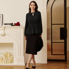 belle poque Women Retro Defined Waist Tops Long Lantern Sleeve Crew Neck Pullover Tops