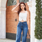 belle poque Women Vintage Handkerchief Hem Vest Square Neck Cropped Length Vest Coat