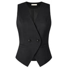 belle poque Women Handkerchief Hem Vest Coat Surplice V-Neck Slit Back Waistcoat Black