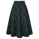 belle poque Women Vintage Plaided Swing Skirt Elastic Waist Mid-Calf Length A-Line Skirt Green