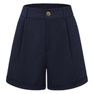 belle poque 2026 Women Vintage 100% Cotton Shorts Wide Leg Shorts with Pockets Dark Blue