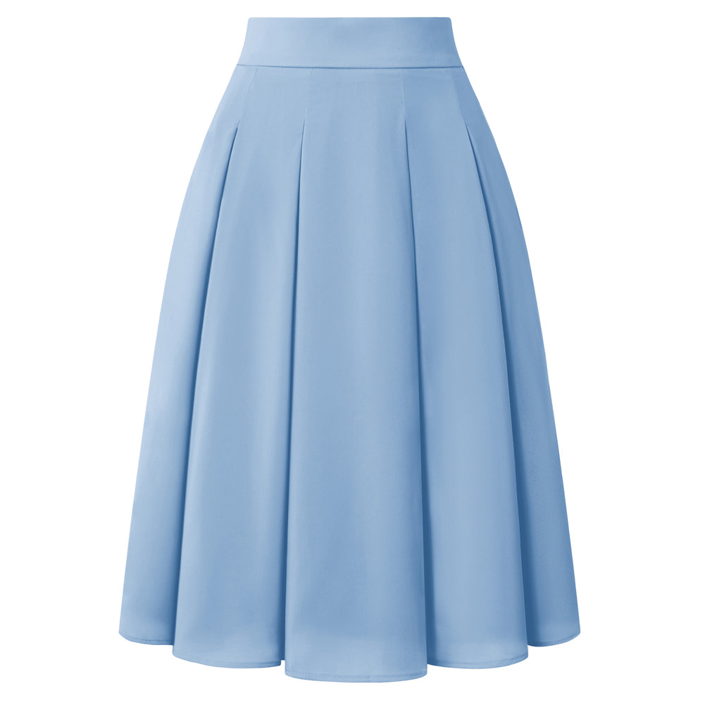 belle poque 2026 Women Spring Summer Vintage Chiffon Flared A-Line Skirt Light Blue