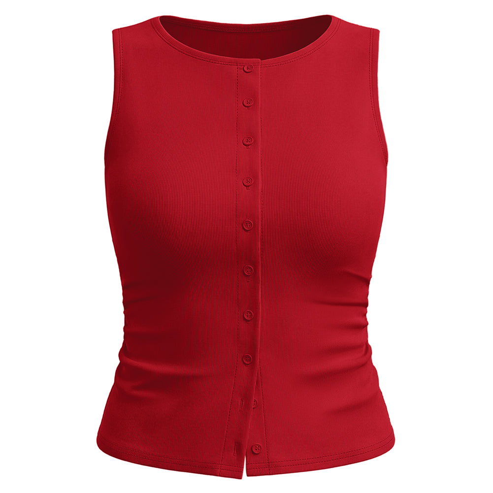 Womens Button Down Tank Tops Summer Vest Slim Fit Crop Going Out Tops