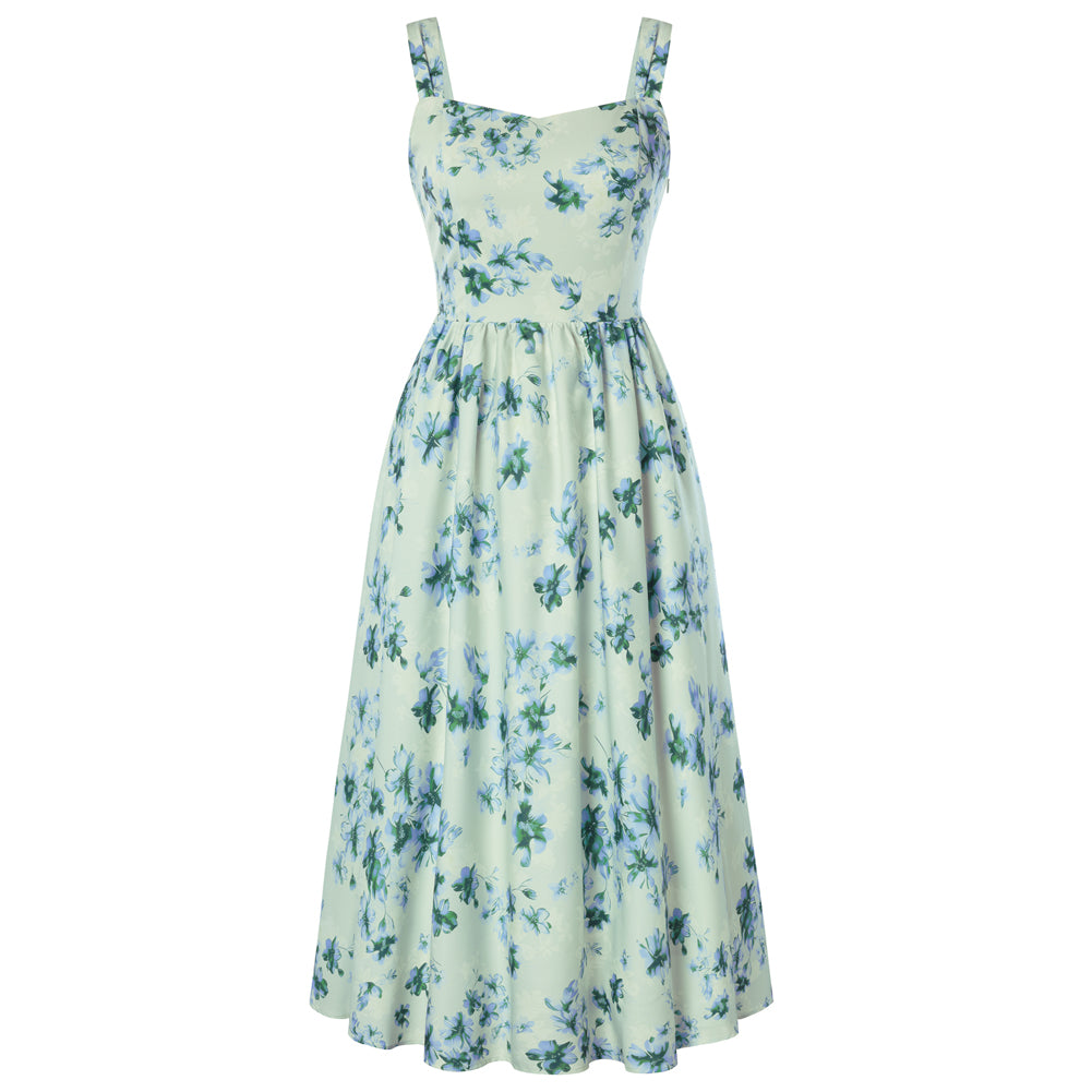belle poque Women's Floral Midi Sundress with Pockets Spring Summer Dresses for Wedding Guest Green