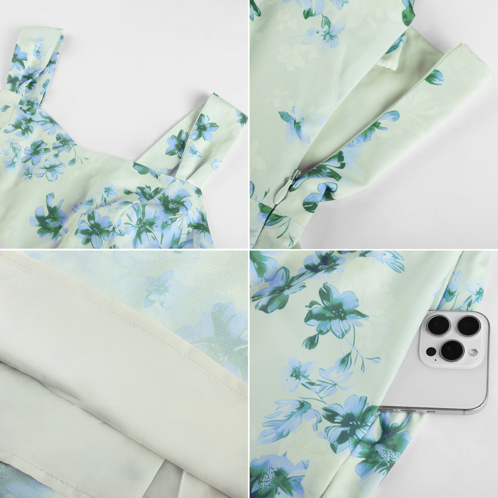belle poque Women's Floral Midi Sundress with Pockets Spring Summer Dresses for Wedding Guest