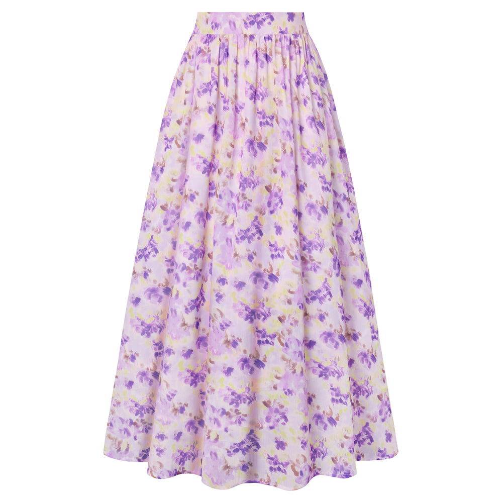 belle poque Women Summer Vacation Swing Floral Skirt Comfy A-Line Maxi Skirt Purple