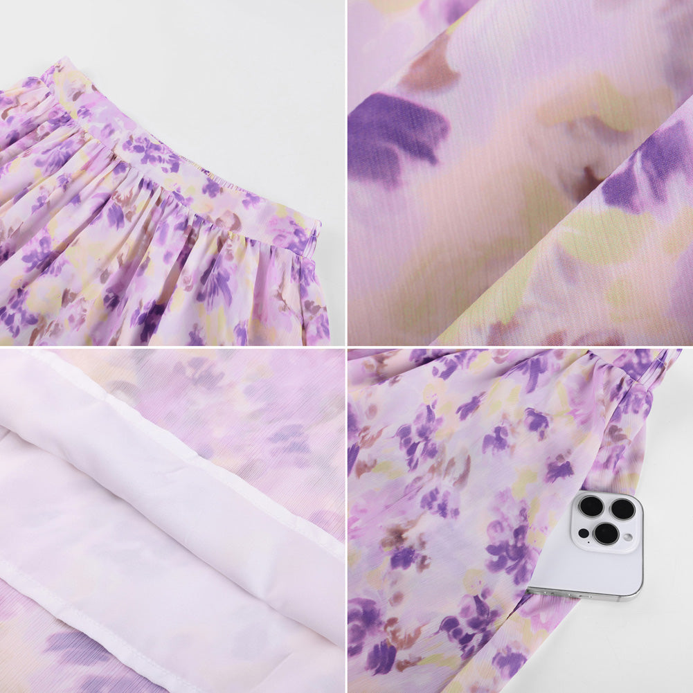 belle poque Women Summer Vacation Swing Floral Skirt Comfy A-Line Maxi Skirt