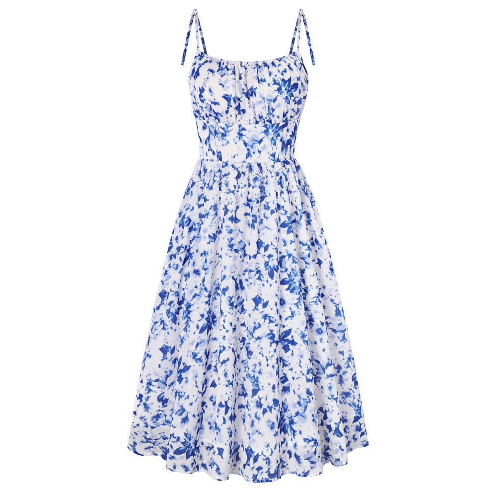belle poque Women Midi Sundress 2026 Summer Spring Vacation Dresses with Pockets Blue