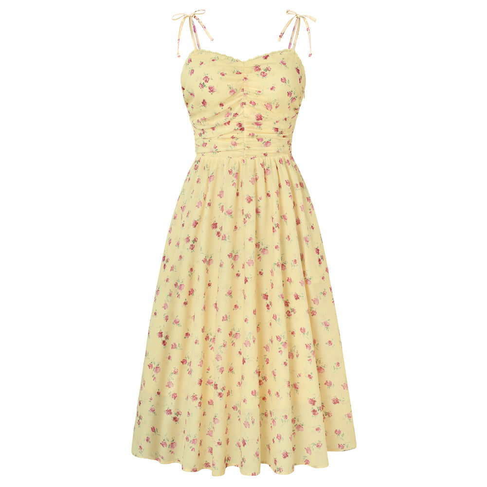 Women Spring Summer Milkmaid Dress 2026 Floral Midi Tea Party Ruched Sun Dresses