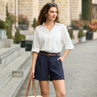 belle poque 2026 Women Vintage 100% Cotton Shorts Wide Leg Shorts with Pockets