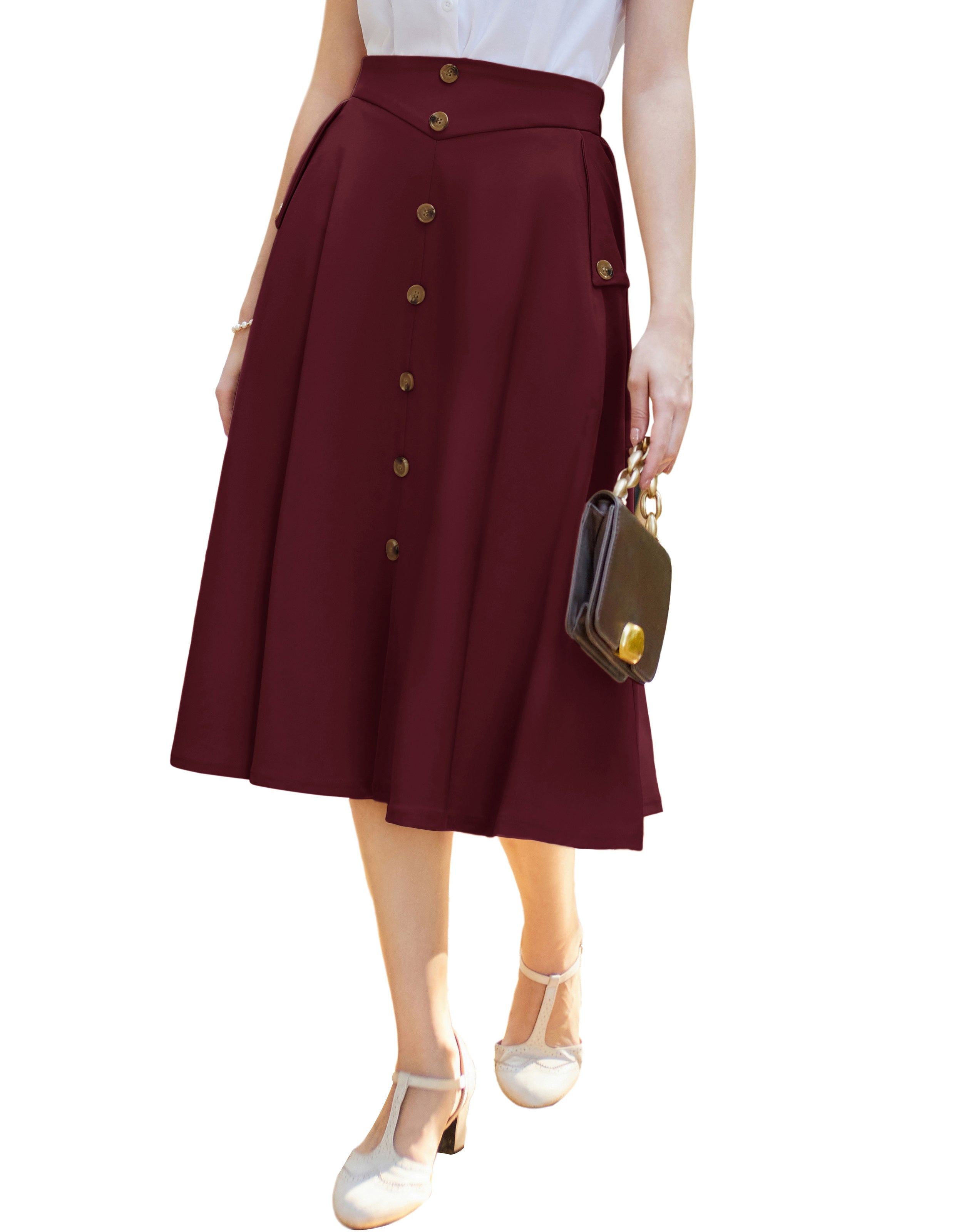 belle poque Vintage A-Line Skirt Midi Skirt Casual Skirt High Waisted Midi Party Skirt Basic A-Line Skirt