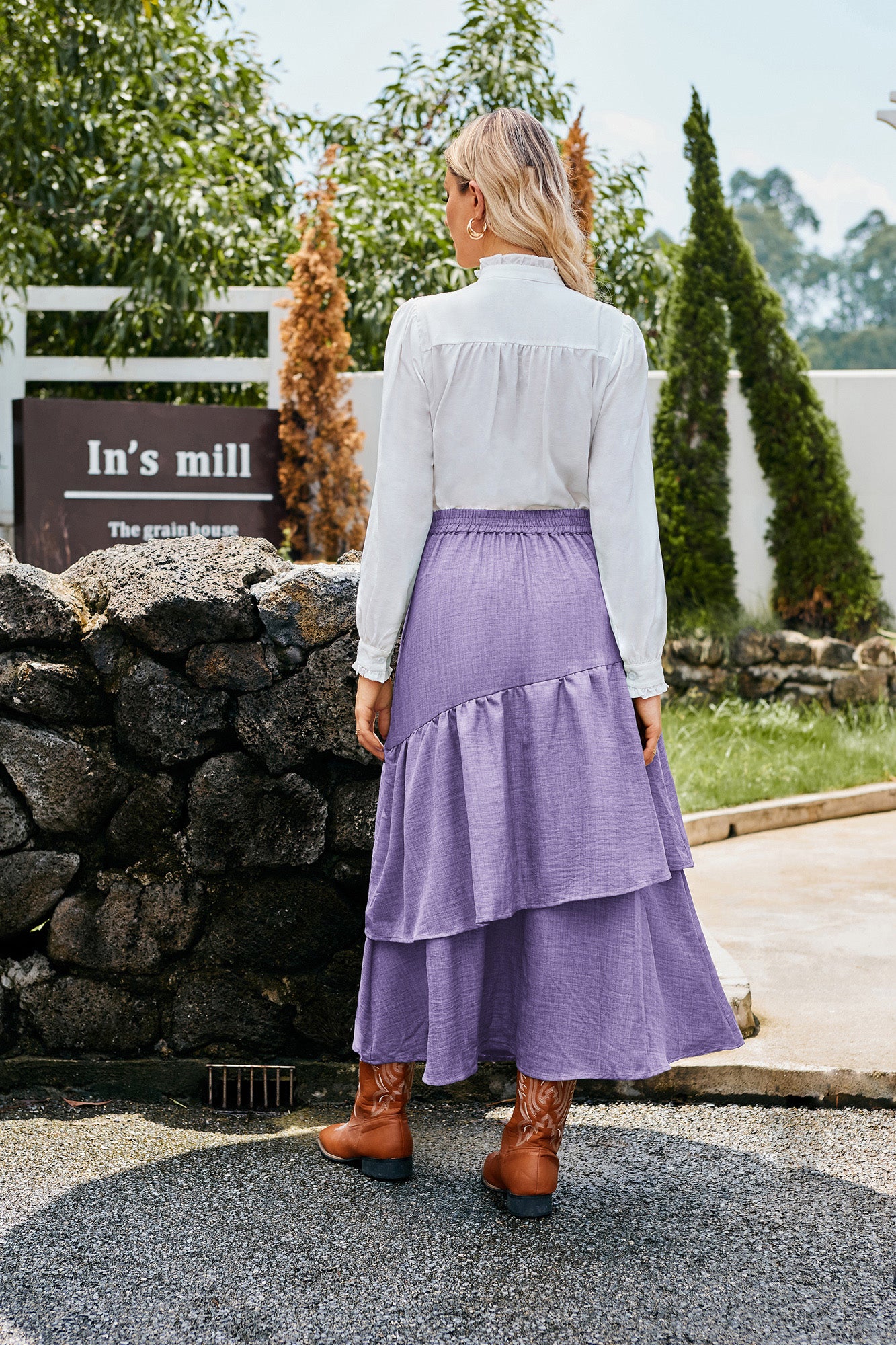 belle poque BP Women Vintage 2-Layer Swing Skirt Elastic High Waist Maxi Skirt