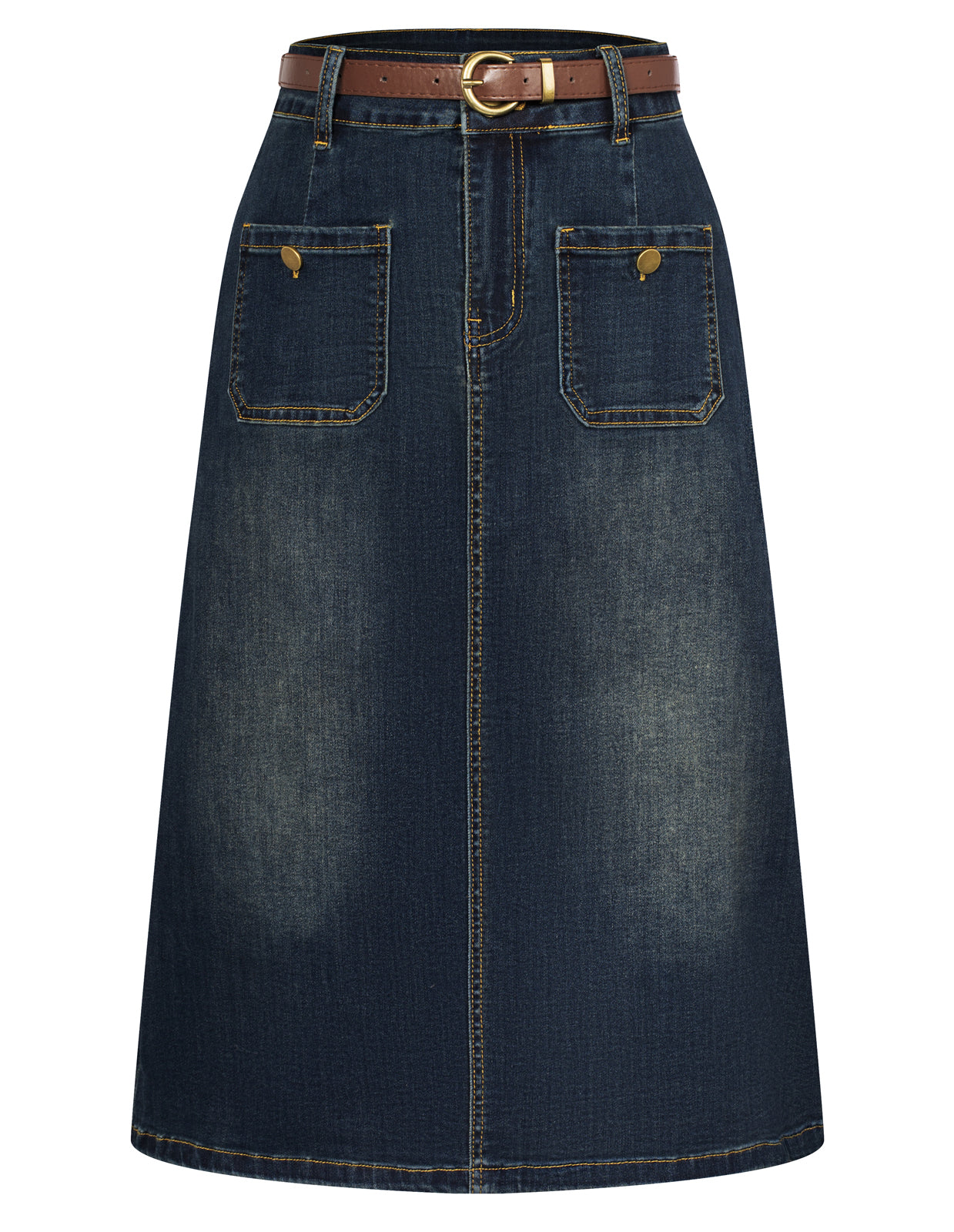 belle poque Denim Skirt with Belt Knee Length High Waisted Jean Skirts for Women Black2