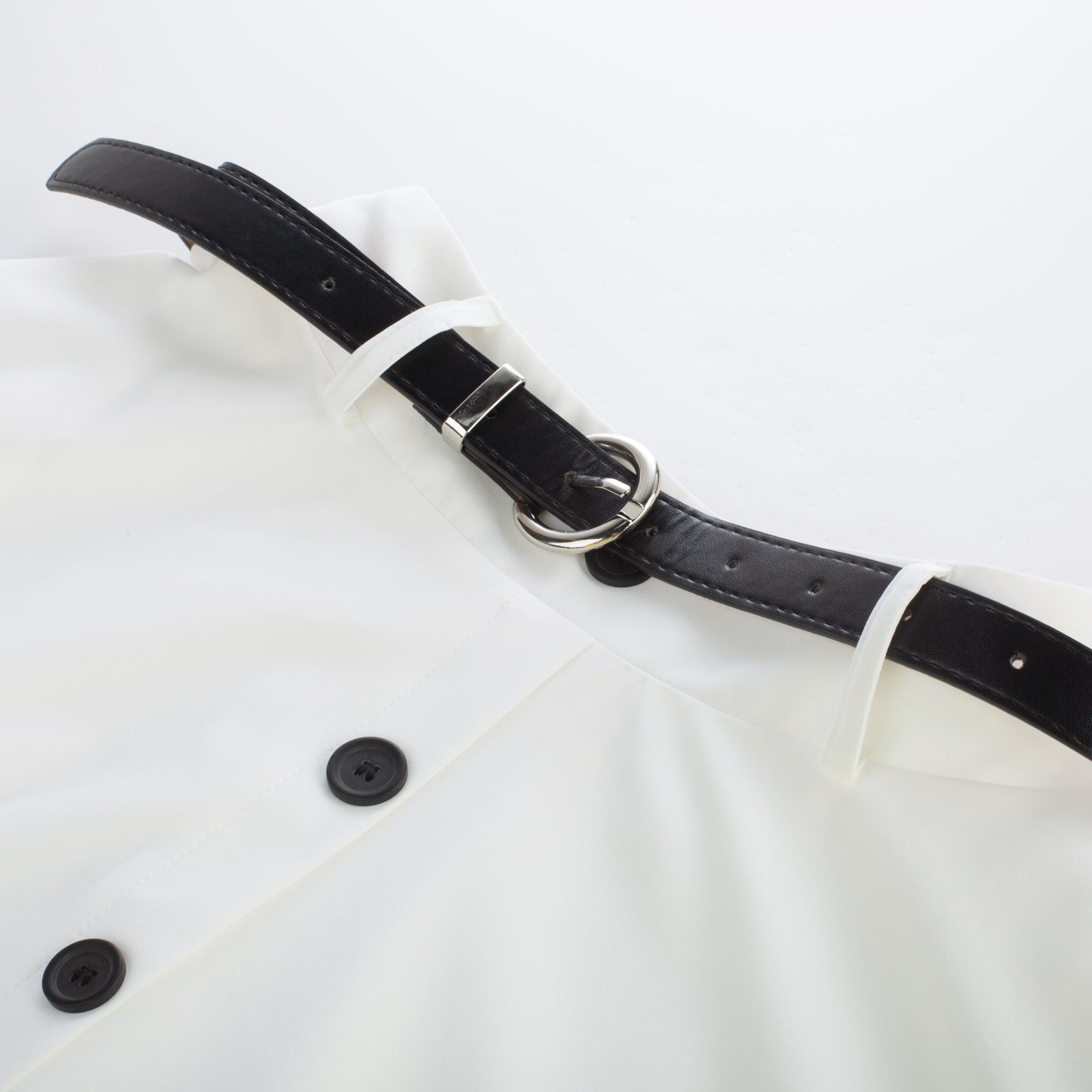 belle poque Swing Skirt with Belt Elastic High Waist Buttons Decorated Skirt