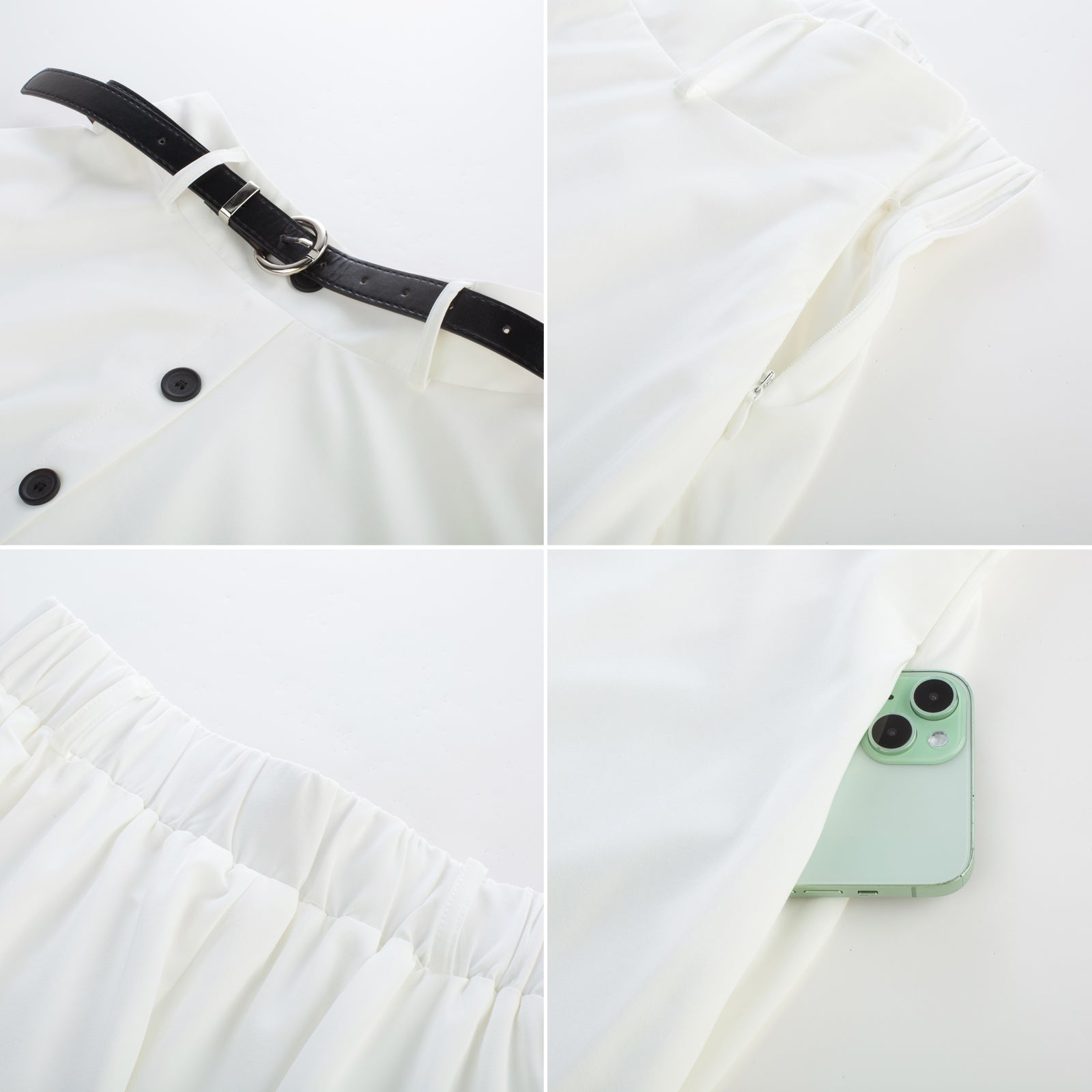 belle poque Swing Skirt with Belt Elastic High Waist Buttons Decorated Skirt