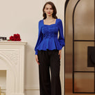 belle poque Women Vintage Ruched Tops Puffed Long Sleeve Peplum Hem Tops