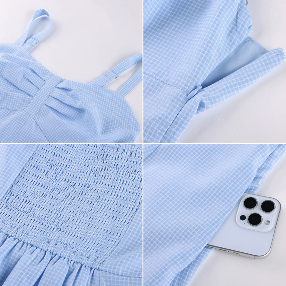 belle poque 1950s Vintage Gingham Dress for Women Sweetheart Neckline Dresses with Pockets