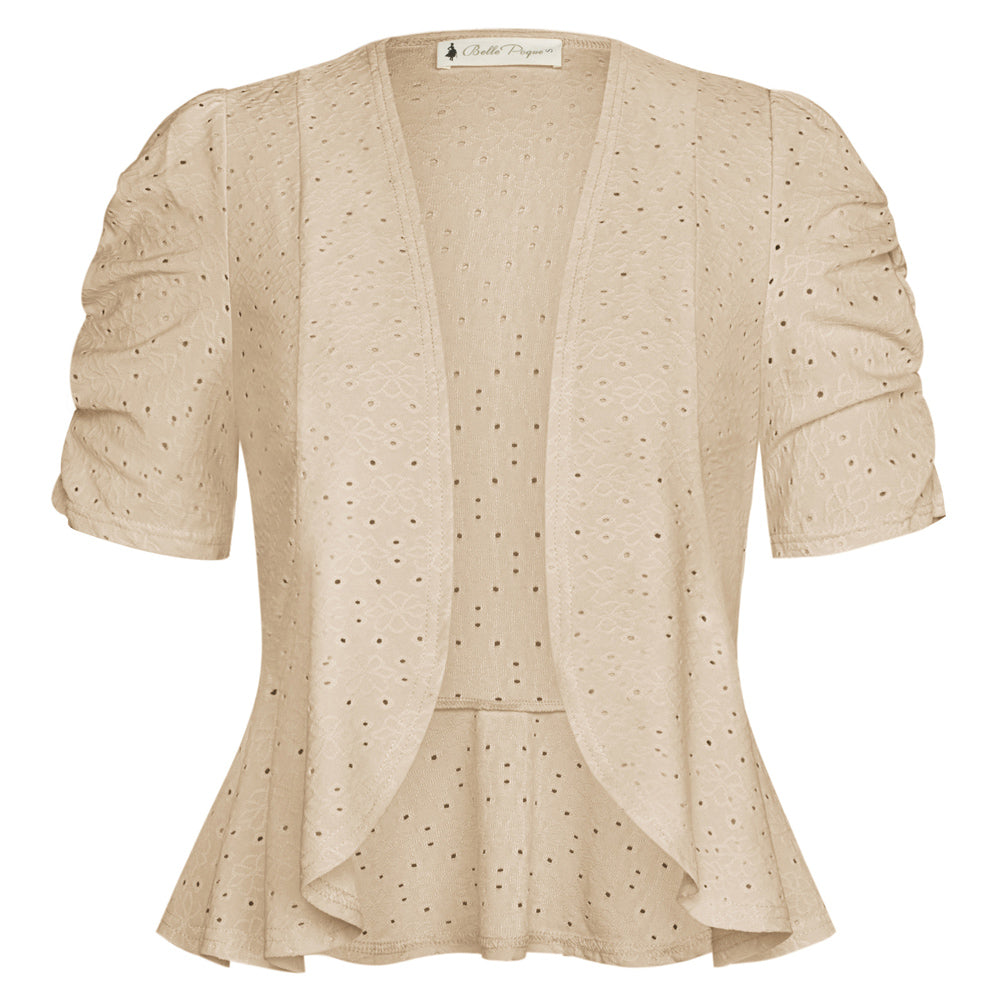 belle poque Spring 2026 Women's Short Sleeve Bolero Shrug Lightweight Cardigan Beige